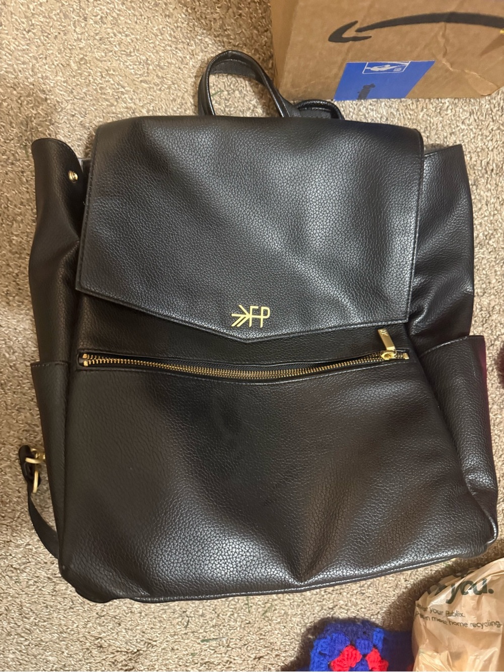 Freshly Picked Black Faux Leather Backpack with Gold Hardware
